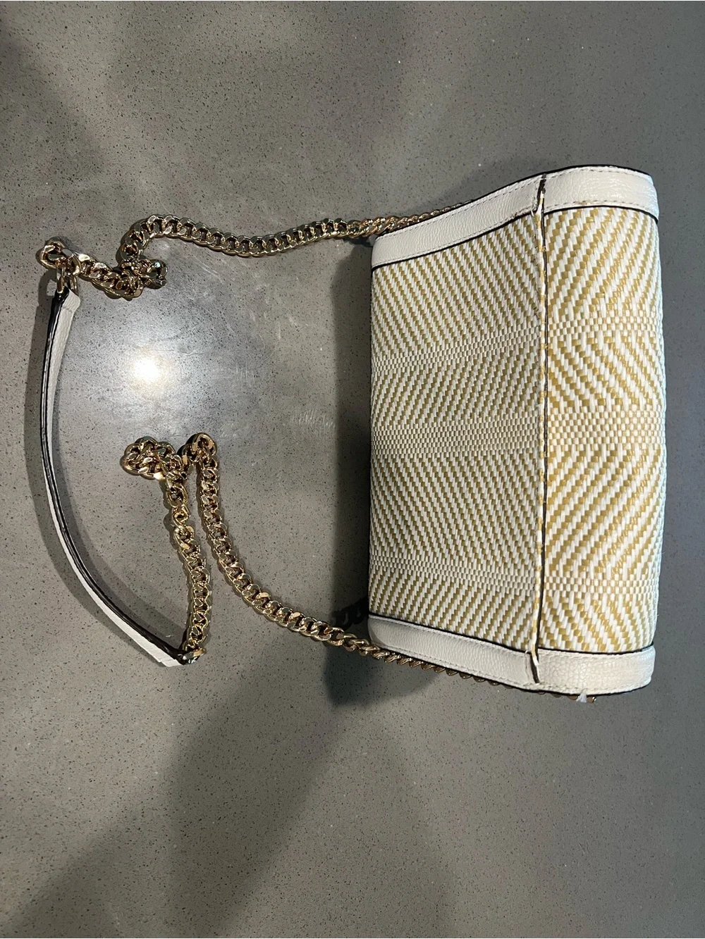 Michael Kors White and Beige Woven Leather-Trim Crossbody